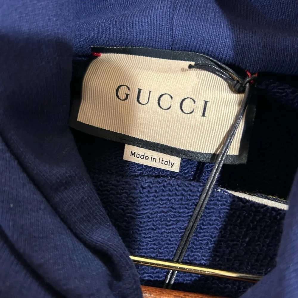 Men's Gucci cotton jersey, hooded sweatshirt with yellow logo, embroidery size L